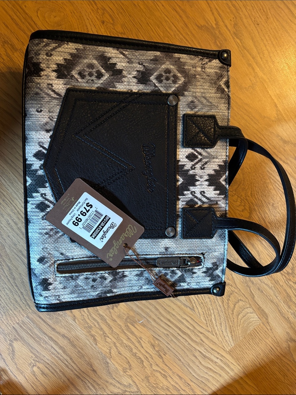 Wrangler Black & Gray Aztec Messenger Bag